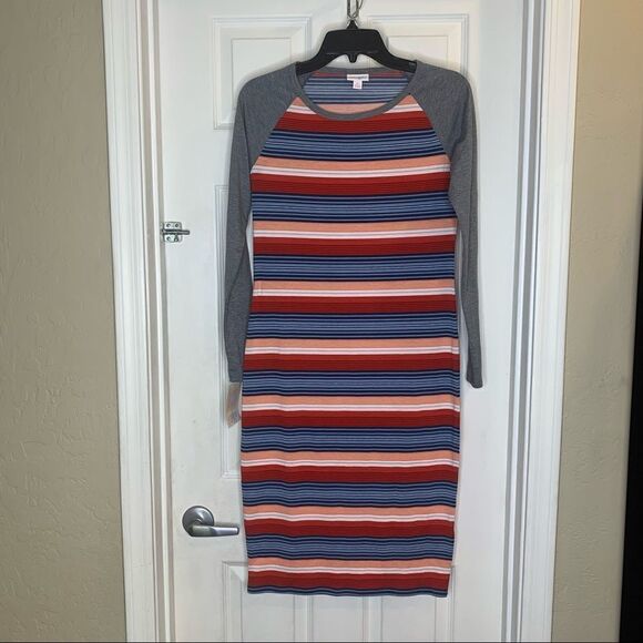 LulaRoe Debbie Multicolored Long Sleeve Striped Dress Size Small NWT - Picture 2 of 9